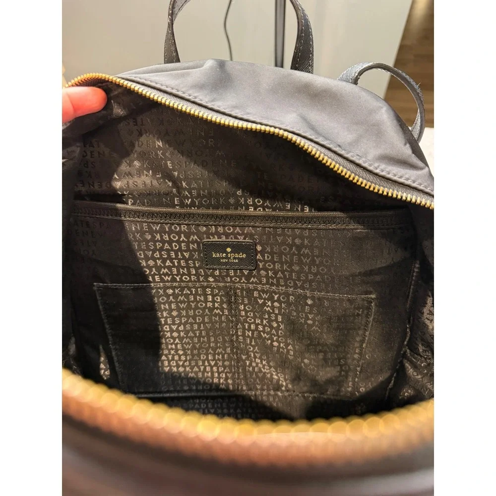 Kate Spade New York Black Nylon Backpack Gold Hardware Office Travel School